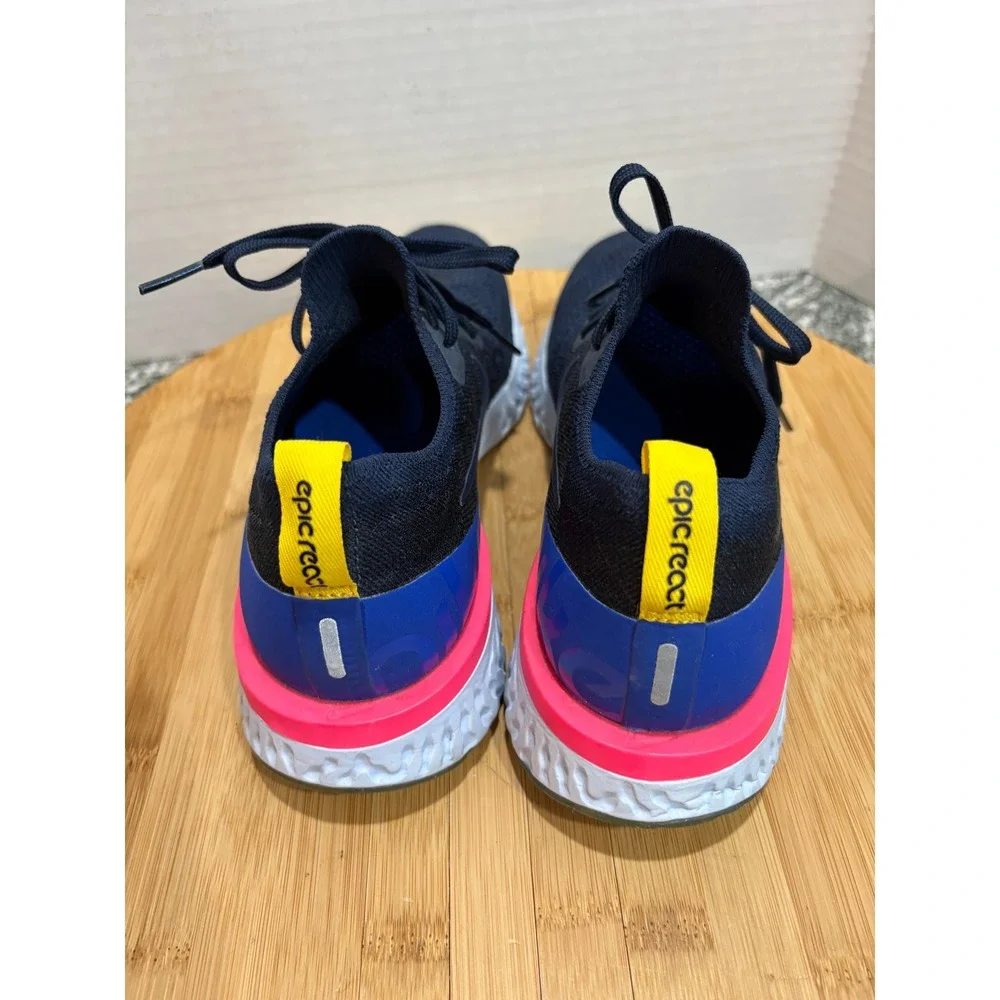 Nike Epic React Flyknit Running Shoes Blue Pink Yellow‎ Sneakers Women's